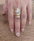 Handcrafted Brass Adjustable Rings with Moonstone – Ethnic Boho Design.