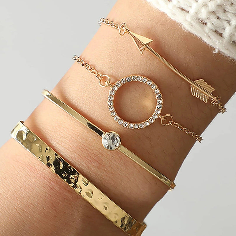 4 Piece Rhinestone Round Arrow Decorative Bracelet Set