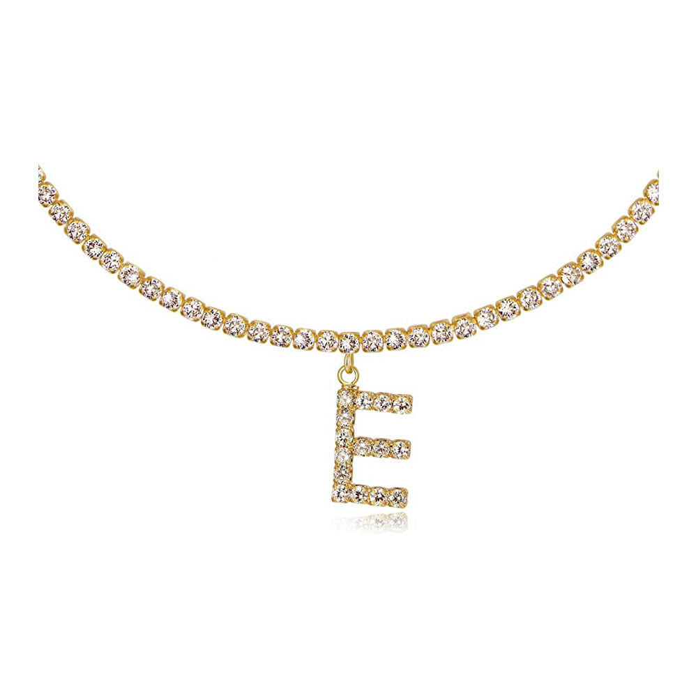 A-Z Letter Zircon Necklace, Silver & Gold