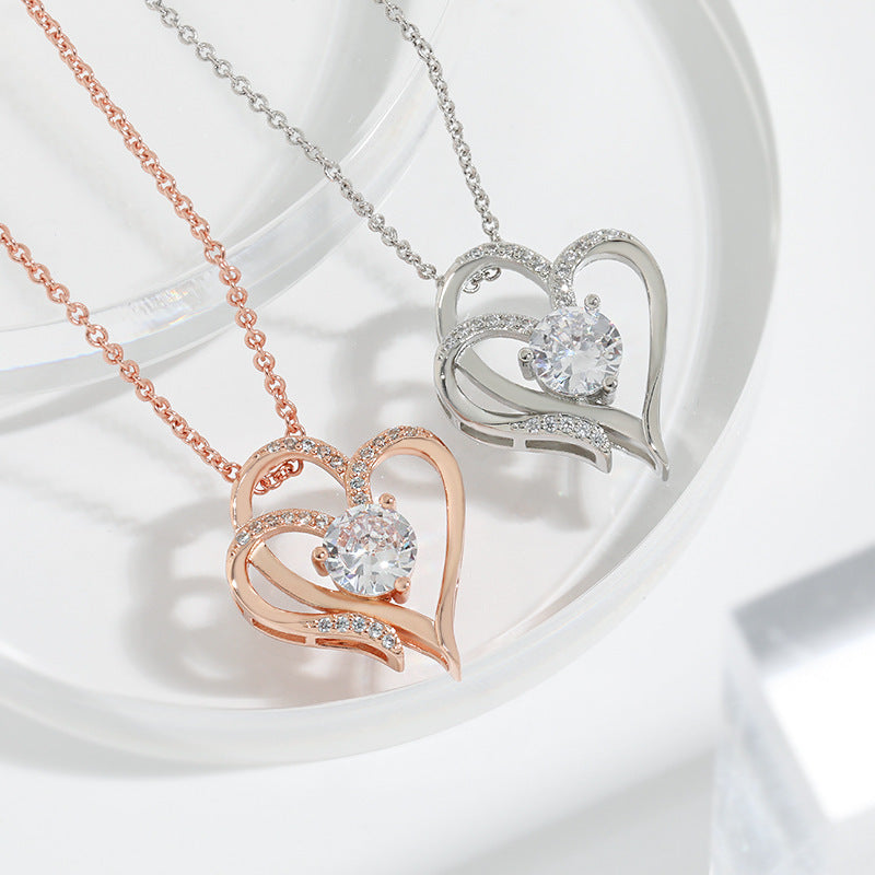 Heart Shaped Zircon Double Love Necklace