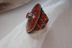 Boho Mandala Statement Rings – Handcrafted Tribal Inlay in Turquoise, Coral & Lapis.