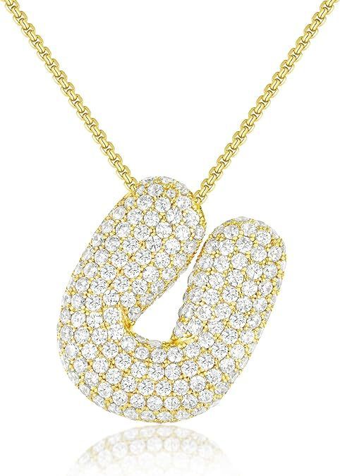 A-Z Zircon Balloon English Letter Necklace, Gold & Silver