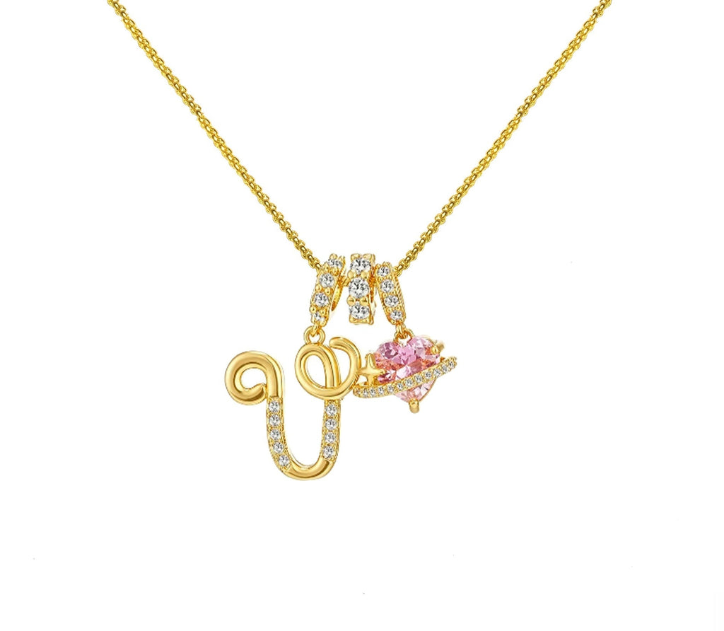 A-Z Alphabet Elegant Blue Heart Necklace with Zircons