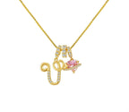 A-Z Alphabet Elegant Blue Heart Necklace with Zircons