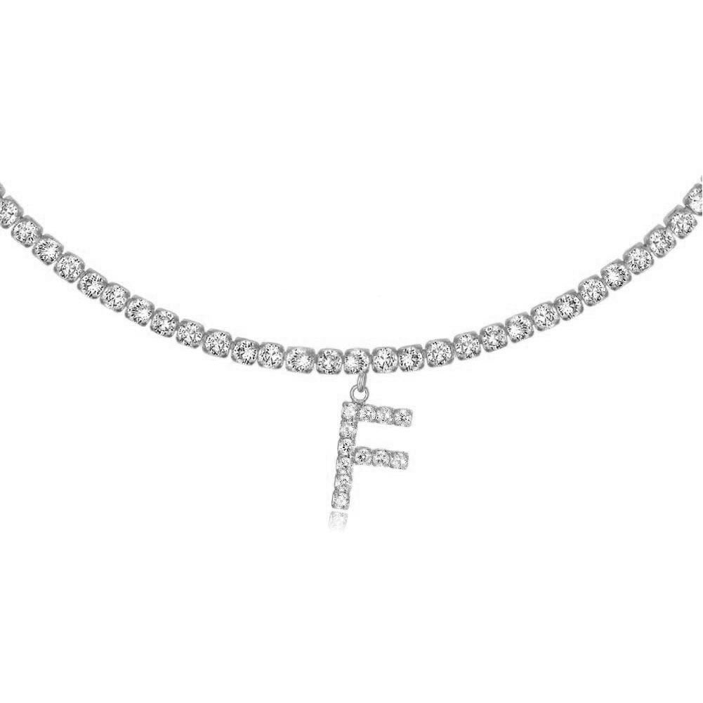 A-Z Letter Zircon Necklace, Silver & Gold