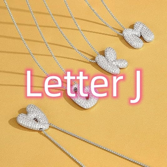 A-Z Zircon Balloon English Letter Necklace, Gold & Silver