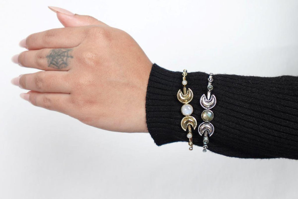 Double Moonstone Lunar Cuff Gold/Silver Bracelet