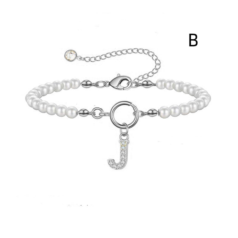 A-Z Letter Pendant Pearl Bracelet