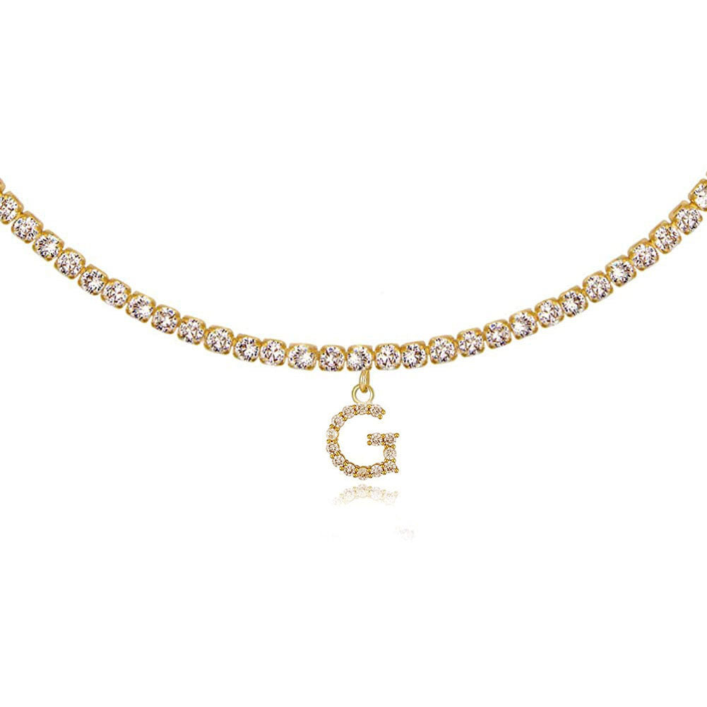 A-Z Letter Zircon Necklace, Silver & Gold