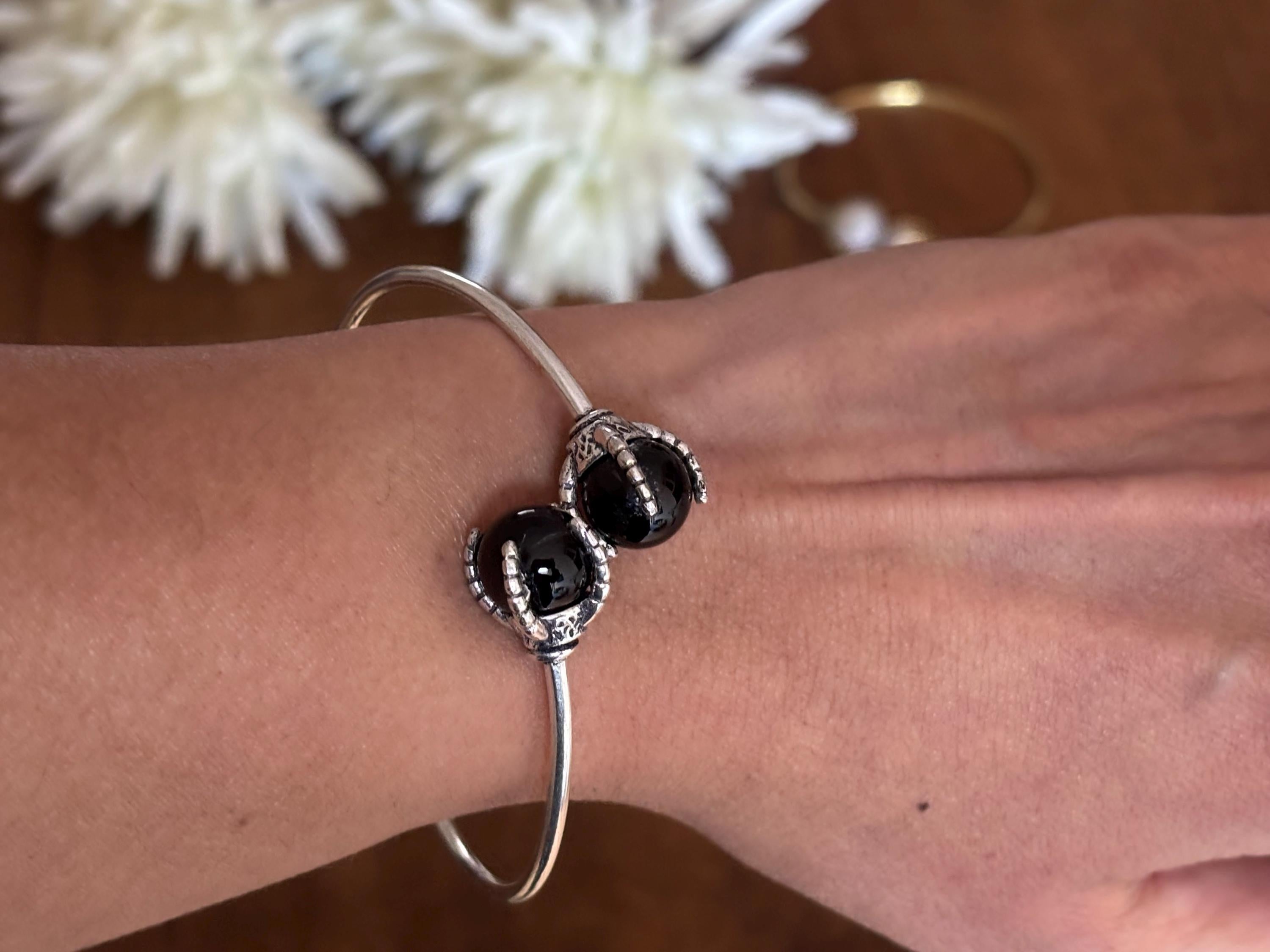 Gem Duo Adjustable Wire Bangles - Delicate wire bangles with paired gemstones