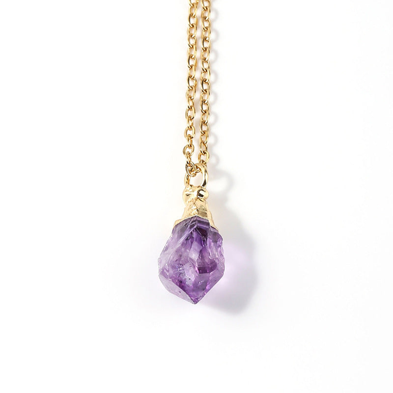 Amethyst Rough Stone Gold Plated Pendant Necklace