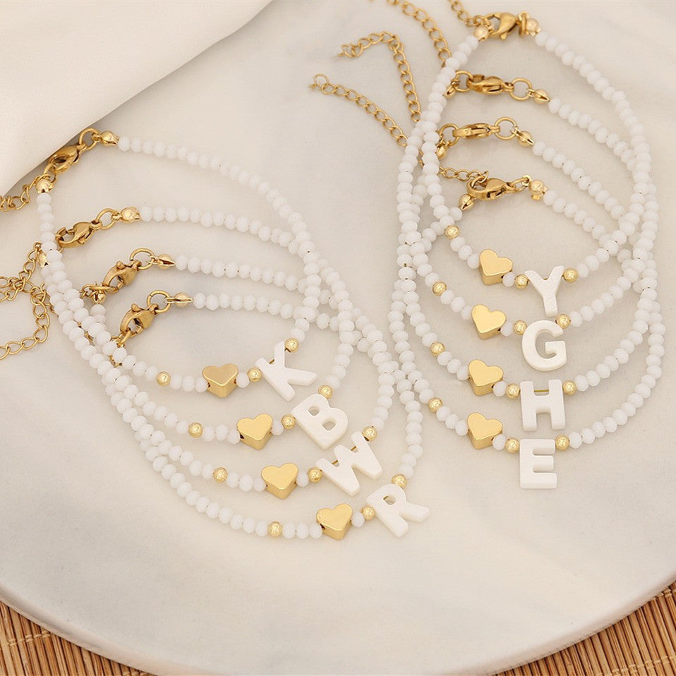 26 Letters White Shell Beaded Bracelet for Women