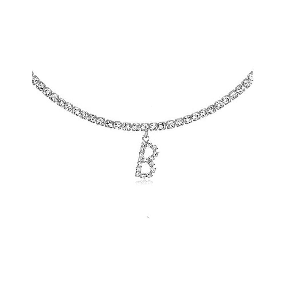 A-Z Letter Zircon Necklace, Silver & Gold