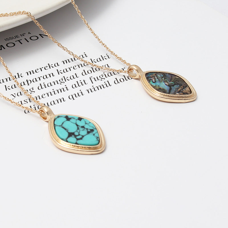 Abalone Shell & Turquoise Inlaid Short Chic Necklace