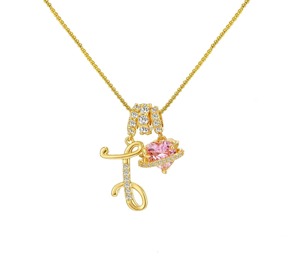 A-Z Alphabet Elegant Blue Heart Necklace with Zircons