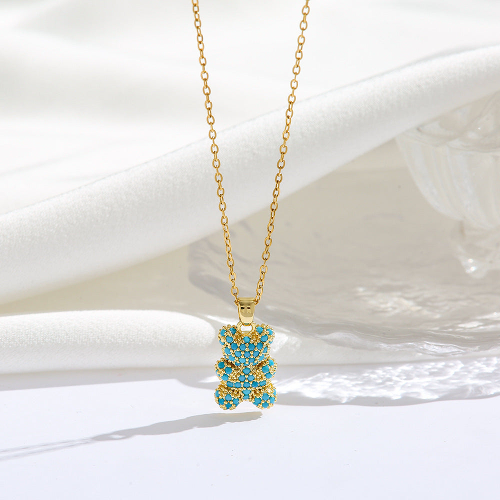 Bear Necklace with Micro-Inlaid Zircon