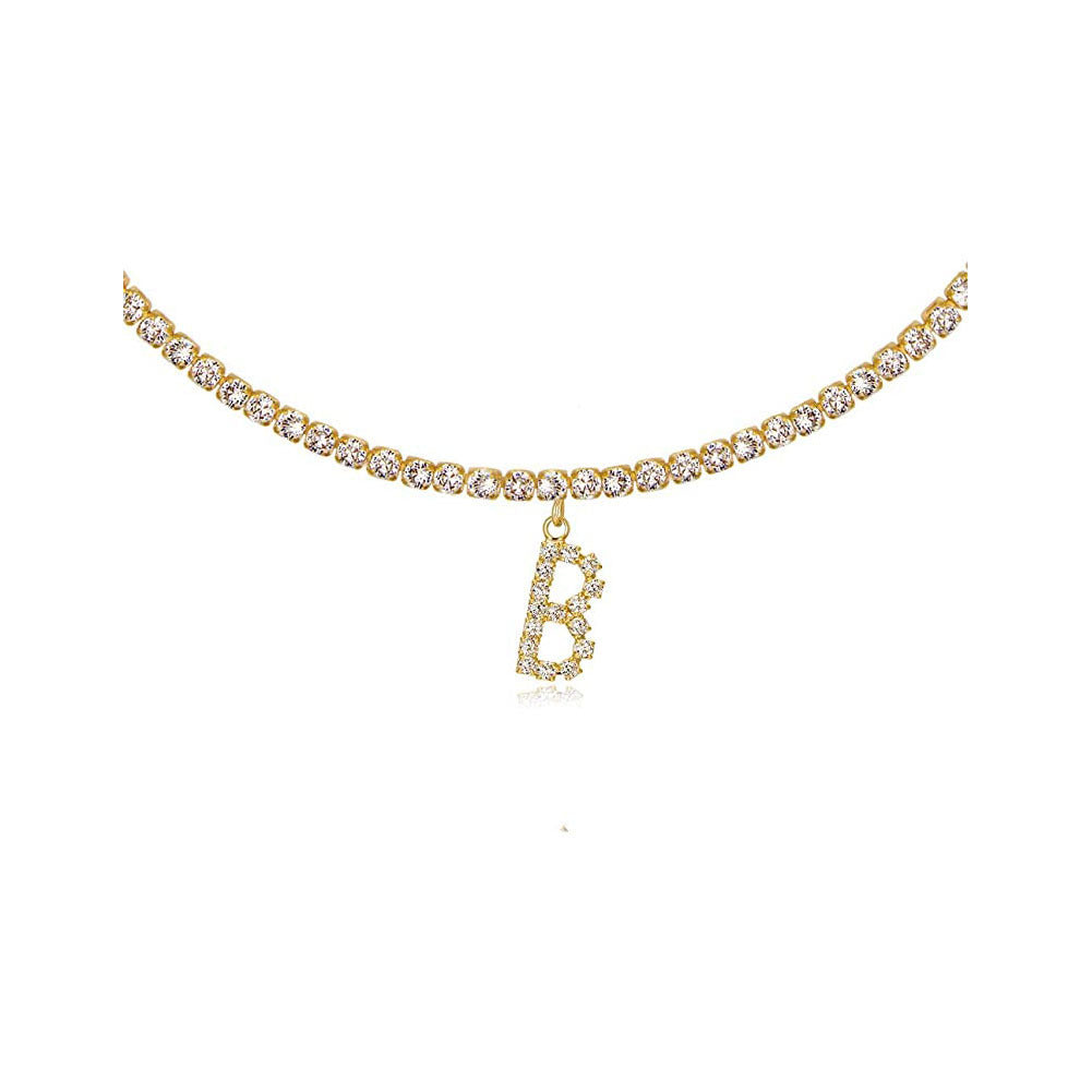 A-Z Letter Zircon Necklace, Silver & Gold