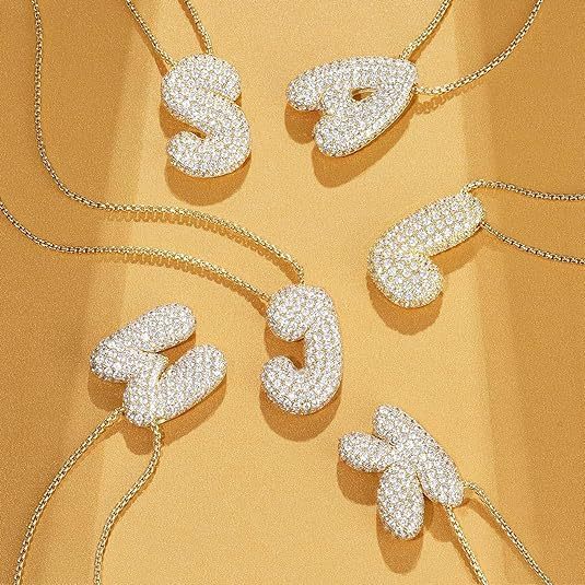 A-Z Zircon Balloon English Letter Necklace, Gold & Silver