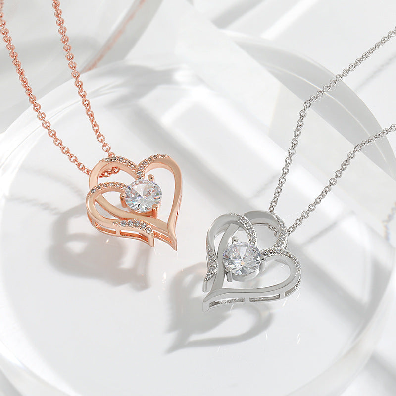 Heart Shaped Zircon Double Love Necklace