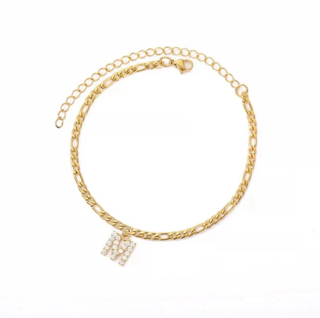 A-Z Zircon Letter Anklets, Gold & Silver