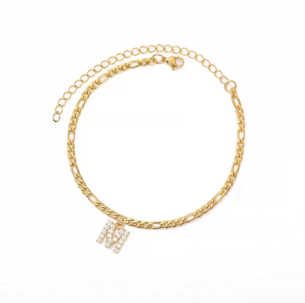 A-Z Zircon Letter Anklets, Gold & Silver