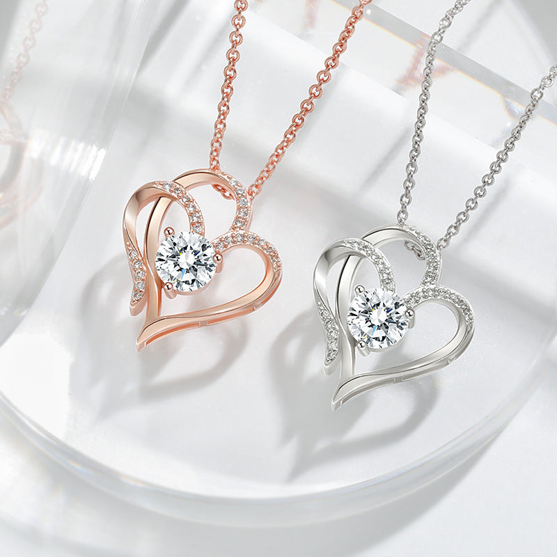 Heart Shaped Zircon Double Love Necklace
