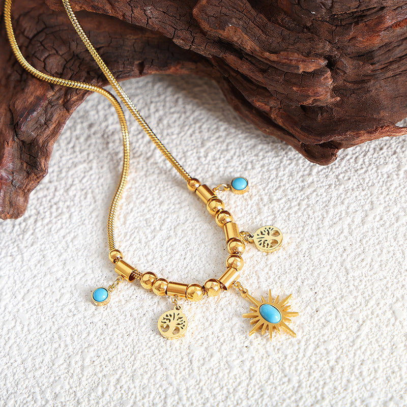 All-Match Sun Turquoise Pendant Necklace & Bracelet Set
