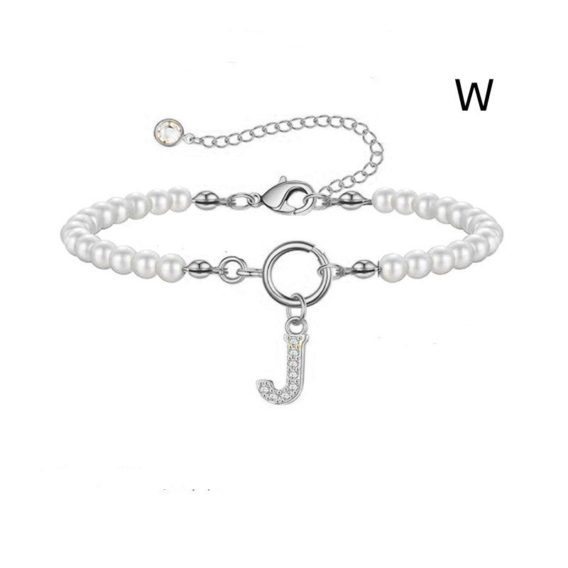 A-Z Letter Pendant Pearl Bracelet