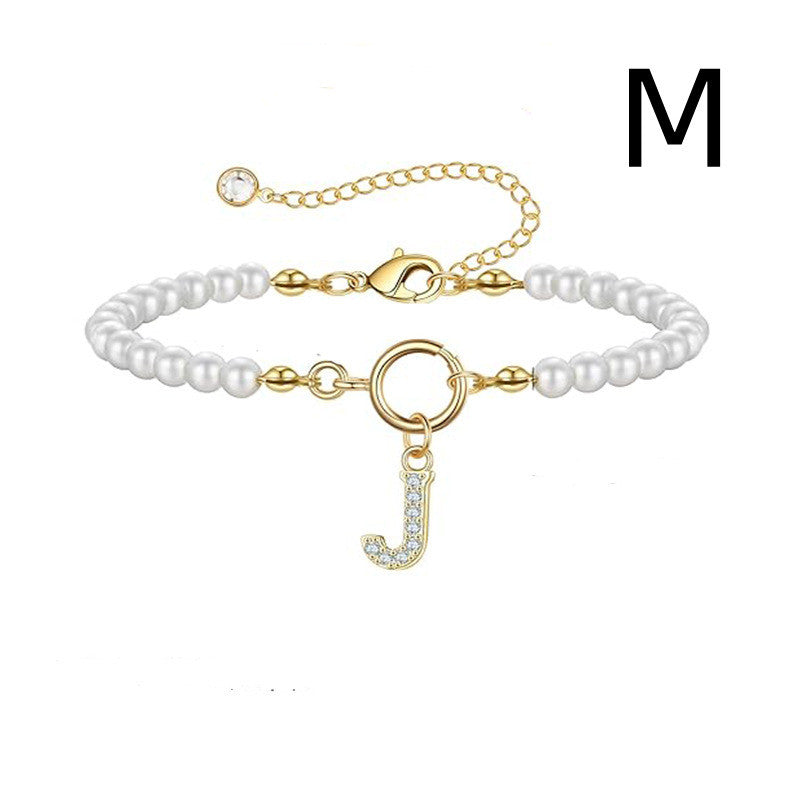 A-Z Letter Pendant Pearl Bracelet