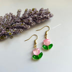 Cool silver or gold tulip flower dangle drop earrings