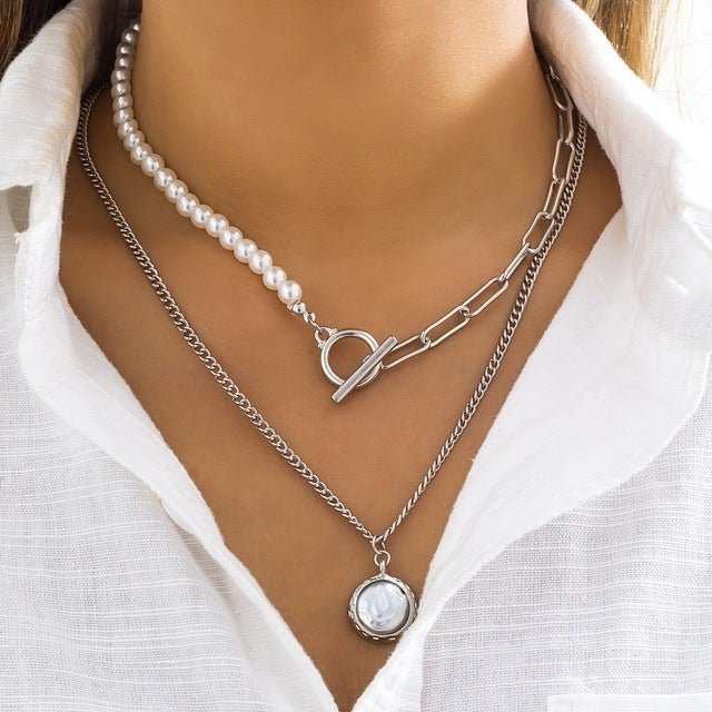 Multi-Layer Pearl & Coin Necklace for Women