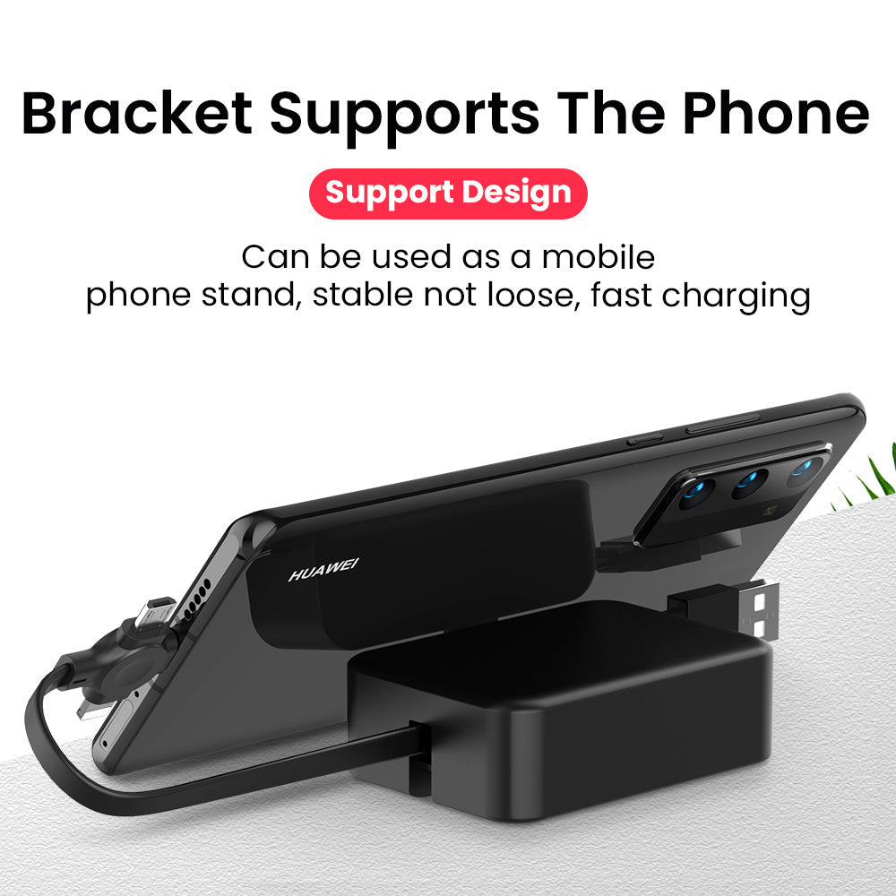 4-in-1 Retractable USB Cable with Phone Stand & Storage Box