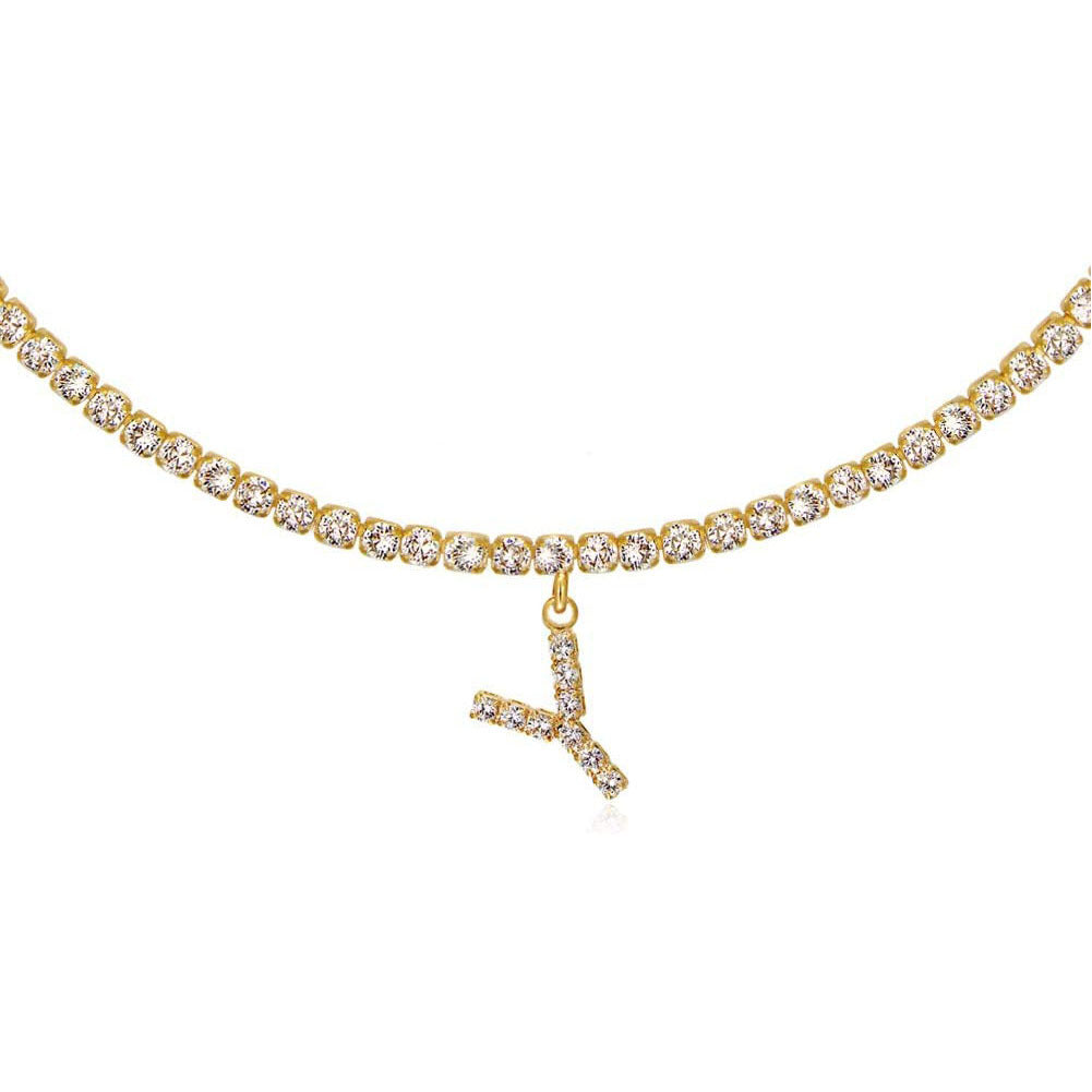 A-Z Letter Zircon Necklace, Silver & Gold