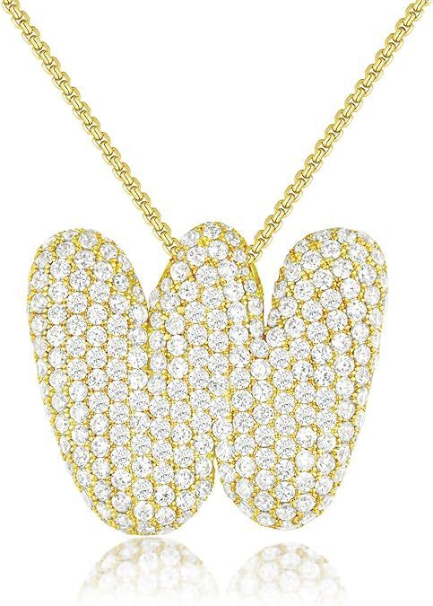 A-Z Zircon Balloon English Letter Necklace, Gold & Silver