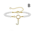 A-Z Letter Pendant Pearl Bracelet
