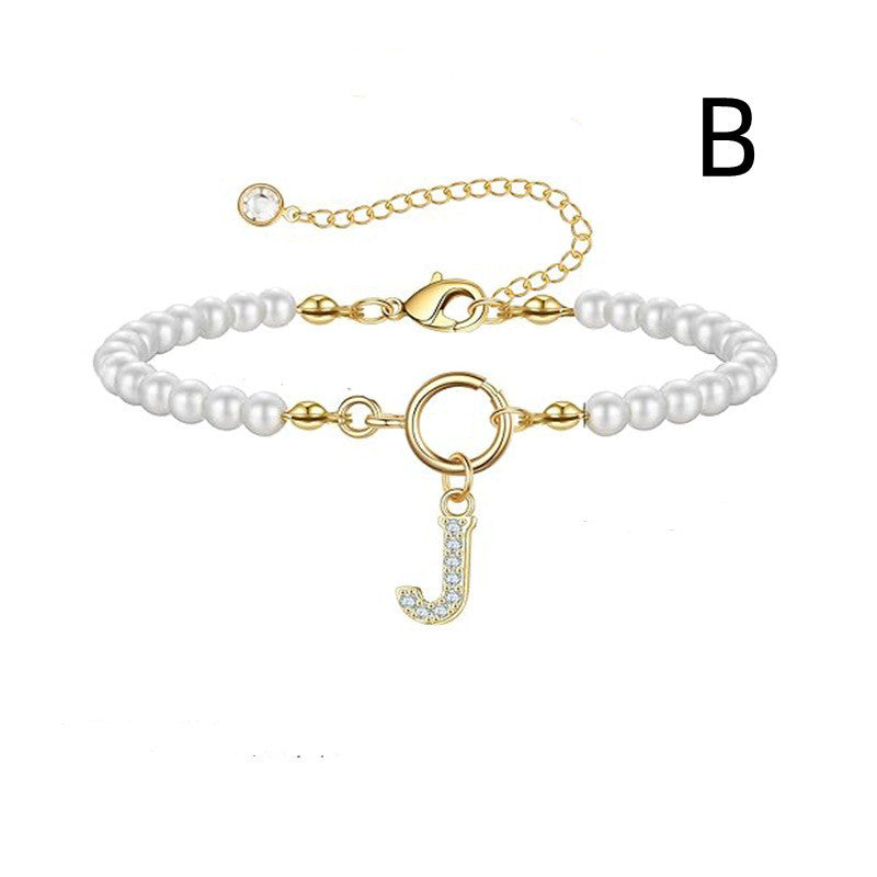 A-Z Letter Pendant Pearl Bracelet