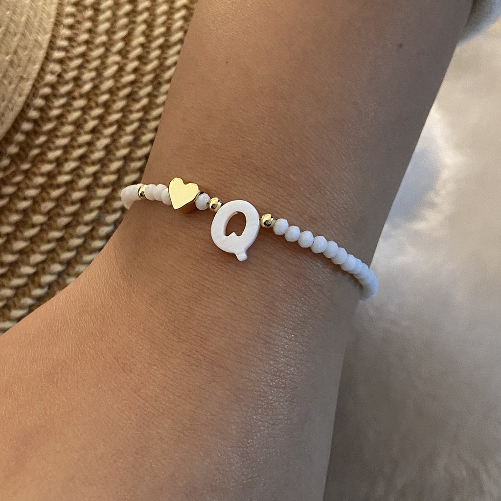 26 Letters White Shell Beaded Bracelet for Women