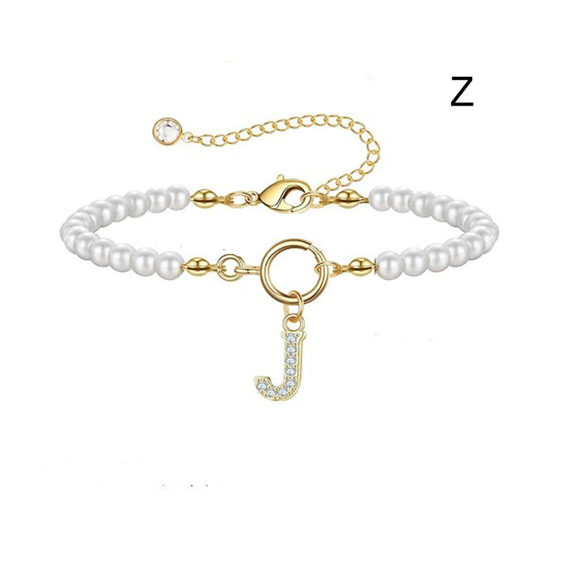 A-Z Letter Pendant Pearl Bracelet