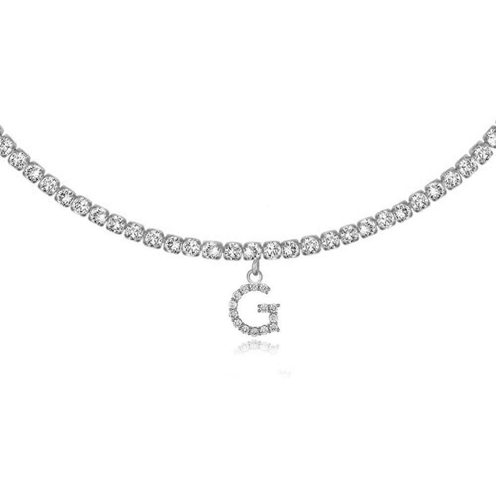 A-Z Letter Zircon Necklace, Silver & Gold