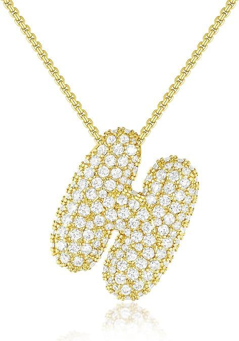 A-Z Zircon Balloon English Letter Necklace, Gold & Silver