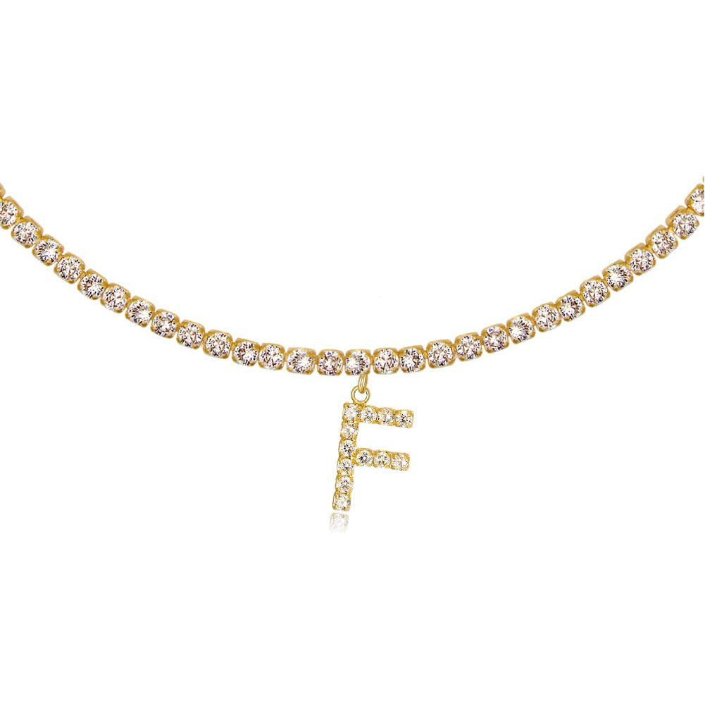 A-Z Letter Zircon Necklace, Silver & Gold