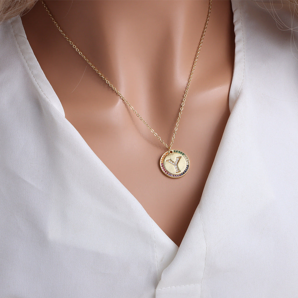 A-Z Round Necklace with Colourful Crystals