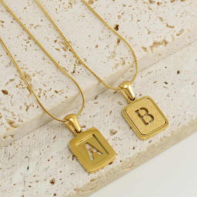 Alphabet Necklace 26 Letters Hollow Out Square