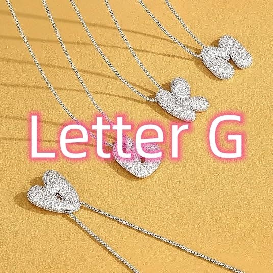 A-Z Zircon Balloon English Letter Necklace, Gold & Silver