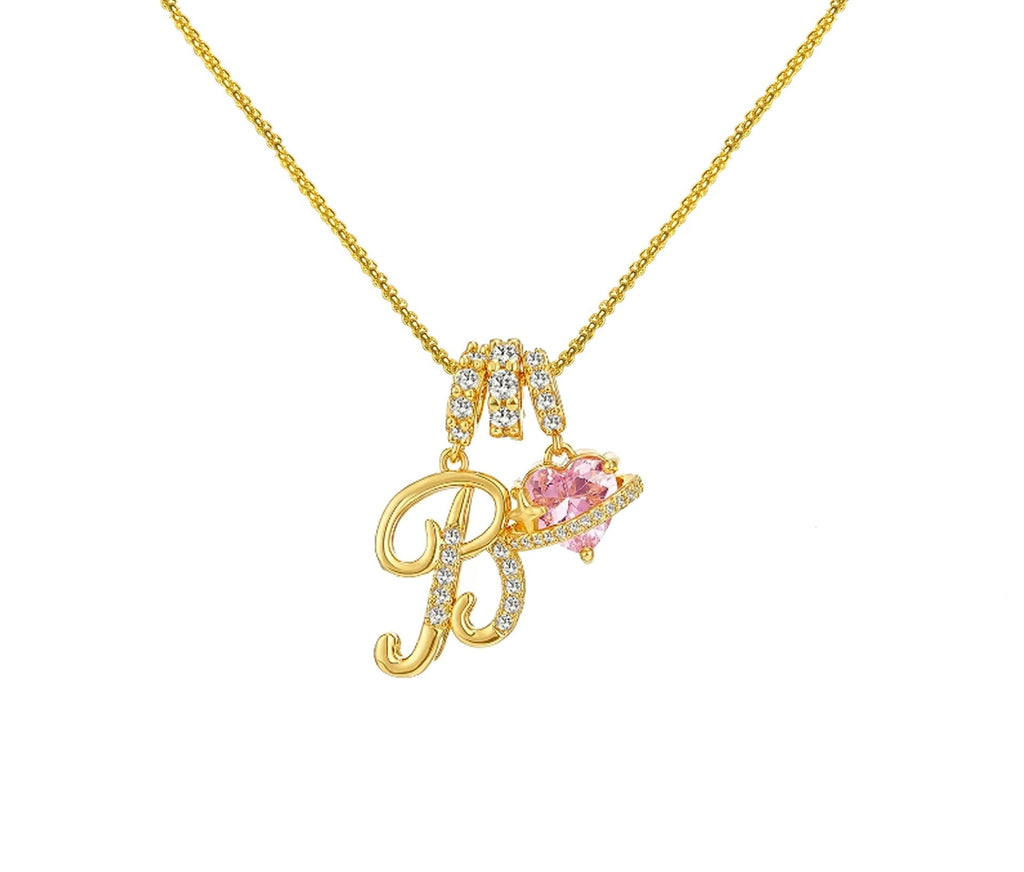 A-Z Alphabet Elegant Blue Heart Necklace with Zircons