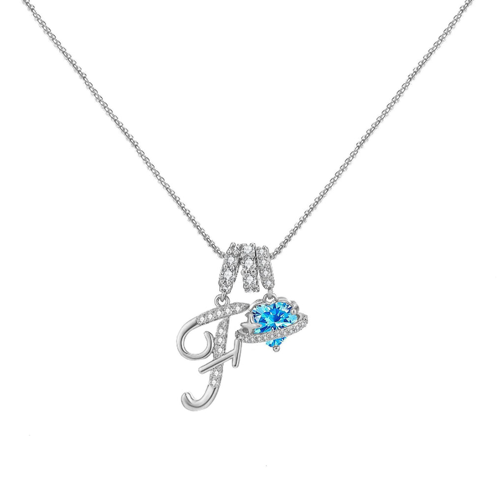 A-Z Alphabet Elegant Blue Heart Necklace with Zircons