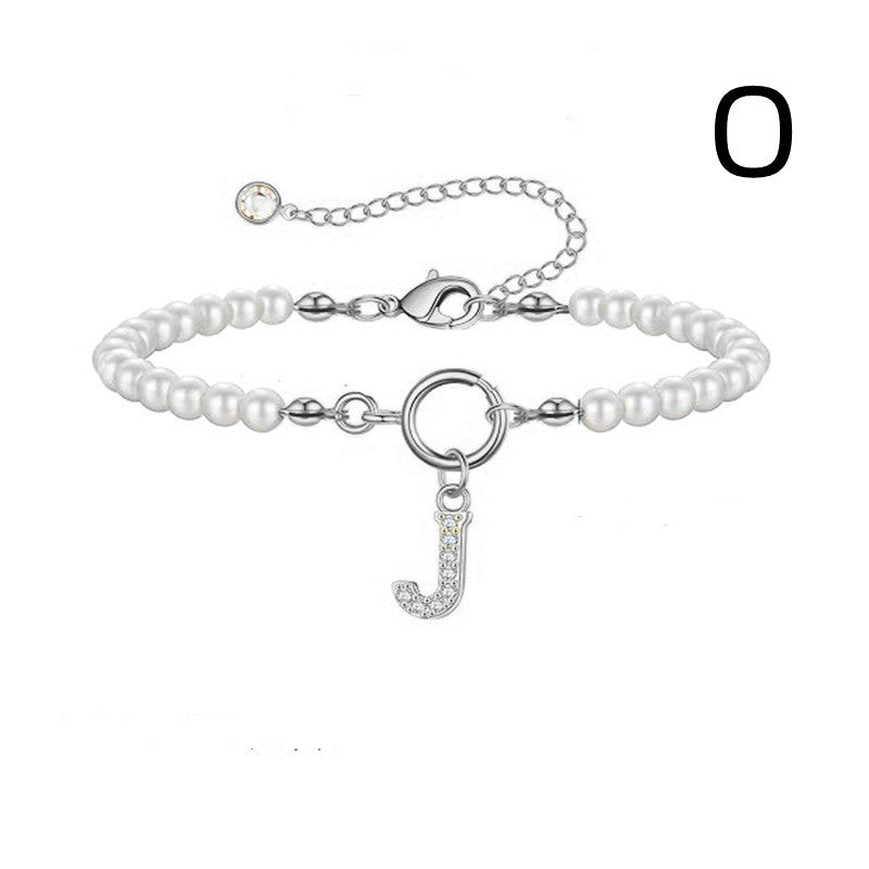 A-Z Letter Pendant Pearl Bracelet