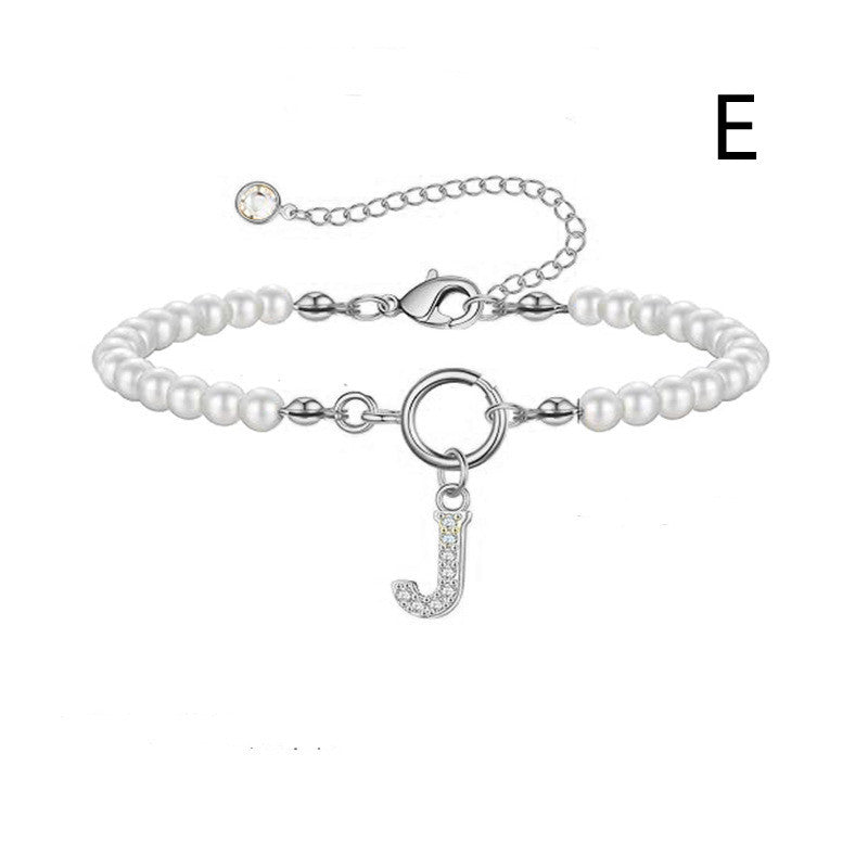 A-Z Letter Pendant Pearl Bracelet