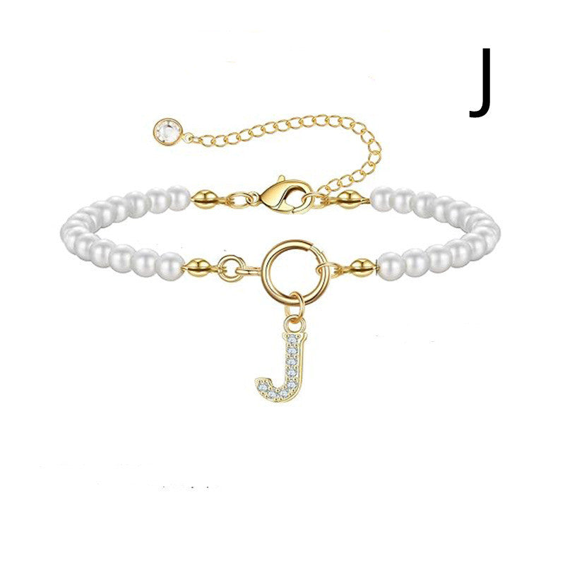 A-Z Letter Pendant Pearl Bracelet