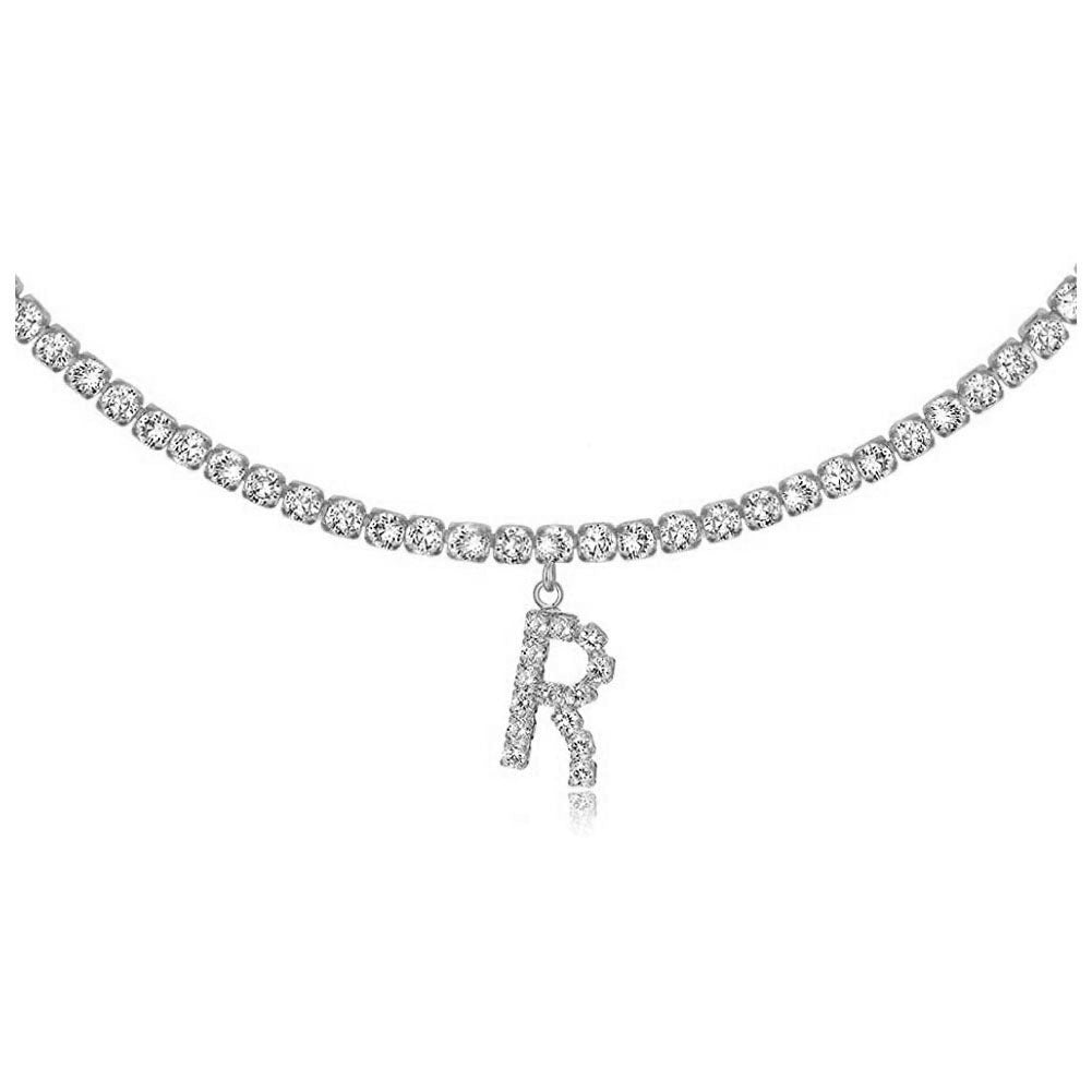 A-Z Letter Zircon Necklace, Silver & Gold